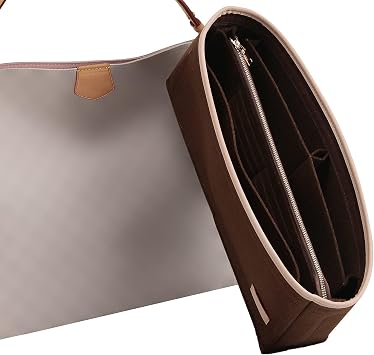 Doxo Purse Organizer Insert, Felt Bag Organizer with Detachable Zipper Pocket, Women Handbag Organizer, Perfectly Fits LV Graceful PM & Cluny MM and More, Lightweight Durable LV Bag Insert Brown,SM