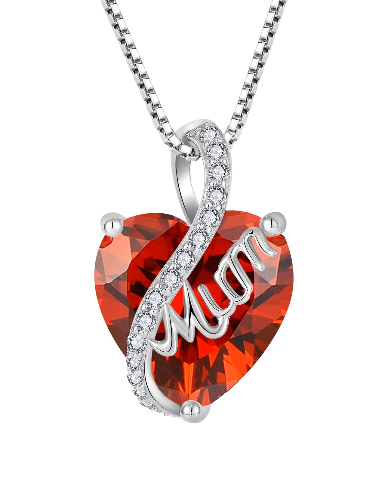 Collana Madre E Figlio In Argento 925 Con Granato – Pietra Portafortuna Gennaio, YL, Catena 45-48 Cm