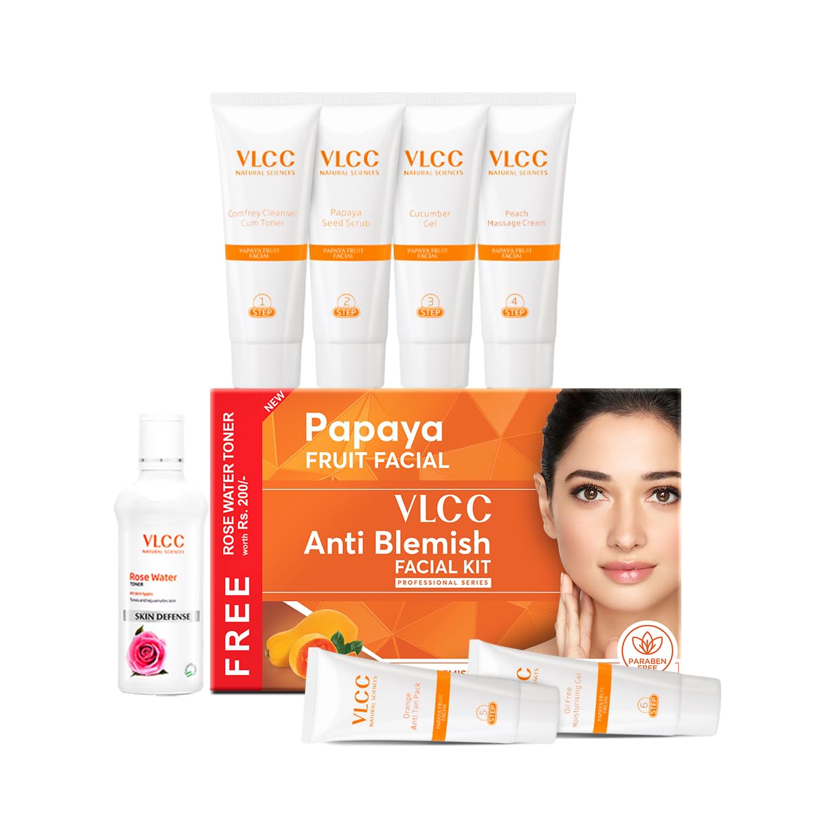 VLCC Papaya Fruit Facial Kit with FREE Rose Water Toner - 300g + 100ml - Image 2