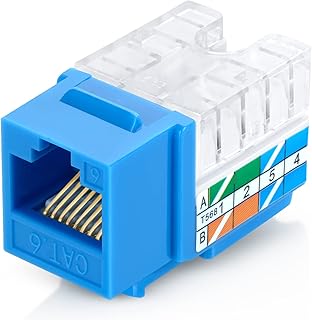 Everest Media Solutions 90° Angled CAT6/5e Keystone Jack in Blue - Slim Profile RJ45 Ethernet Connector - Compatible with 90° Angled Speed Termination Tool - easyJACK (B094WB91H3) - 50-Pack