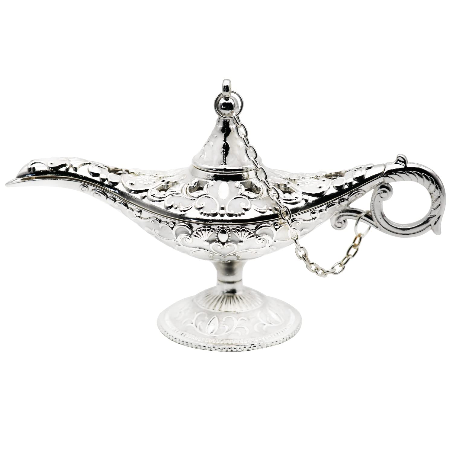 Aladdin Magic Genie Lamps - Classic Vintage Legend Magic Genie Light Costume Lamp for Home Wedding Table Decoration, Small Size Silver&White
