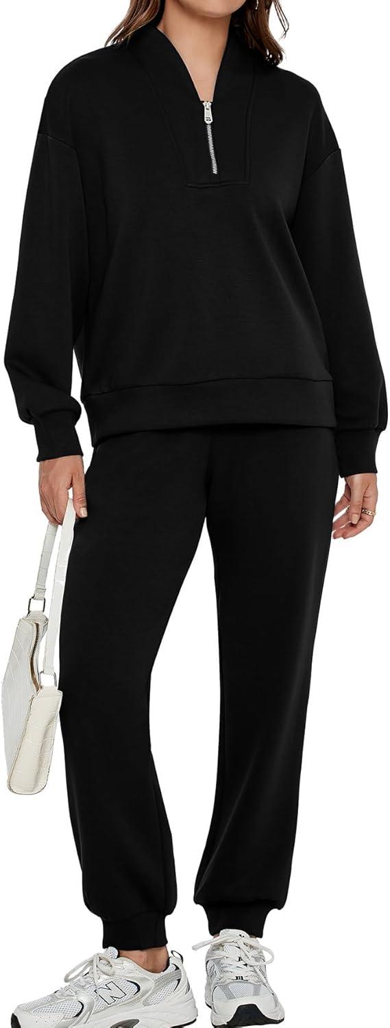 Glamaker Women 2 Piece Sweatsuit Outfit Casual Half Zip Long Sleeve Sweatshirt Jogger Pants Tracksuit Set With Pocket