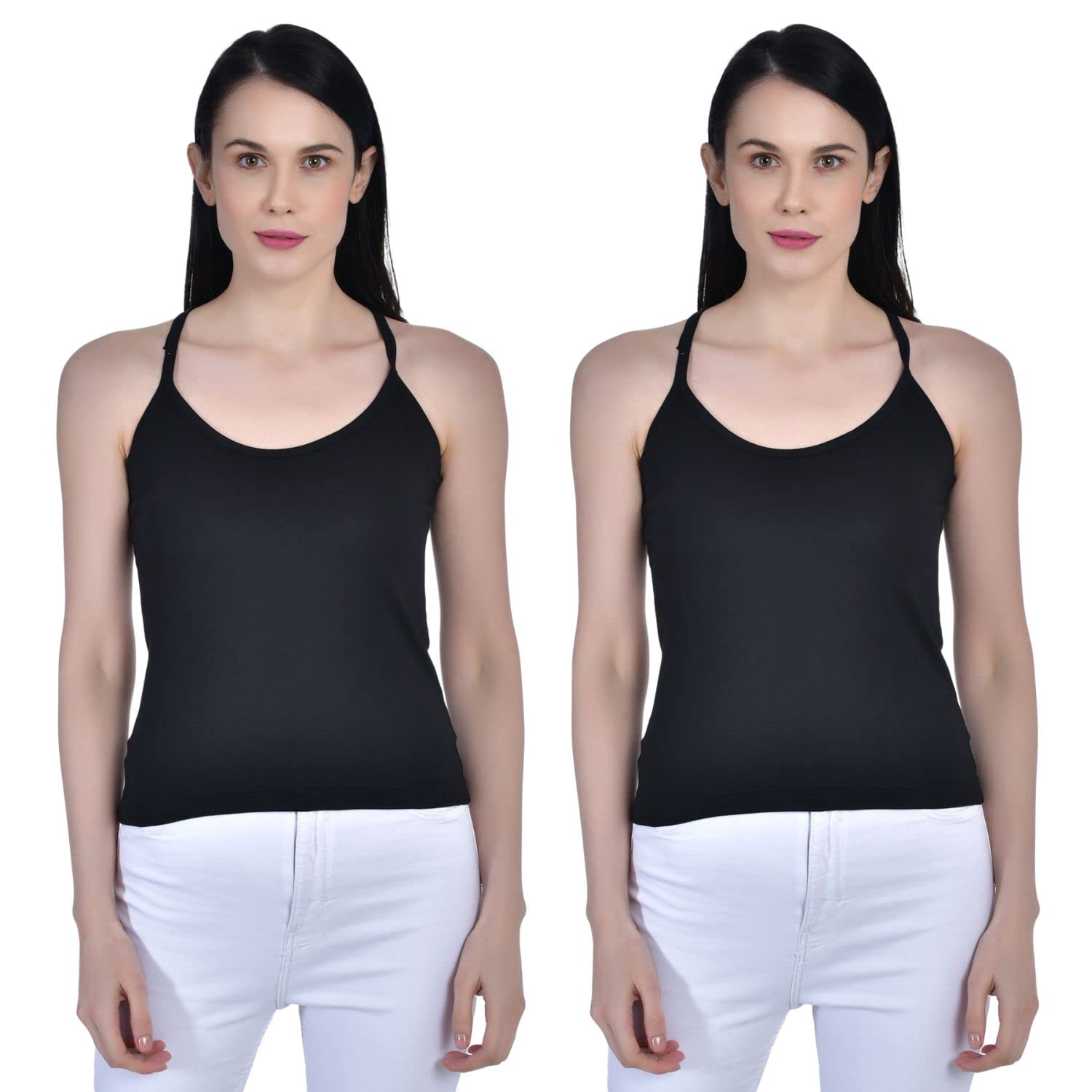 aimly Women's Cotton Sleeveless Scoop Neck Cross Back Spaghetti Pack of 2-picture-36