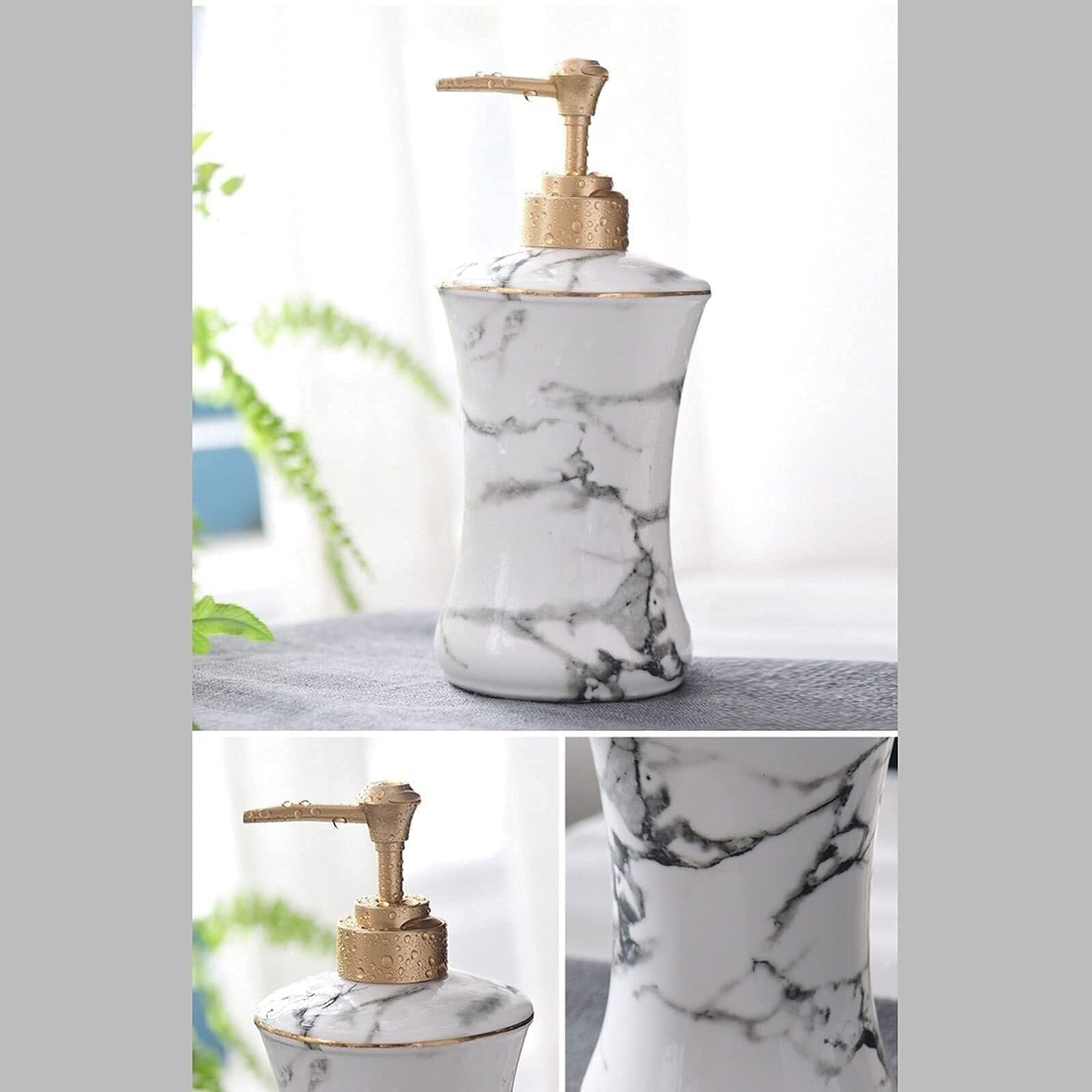 Set di accessori per il bagno Dispenser di sapone da cucina in ceramica con motivo in marmo bianco, 5 pezzi Arredamento per gli affittuari