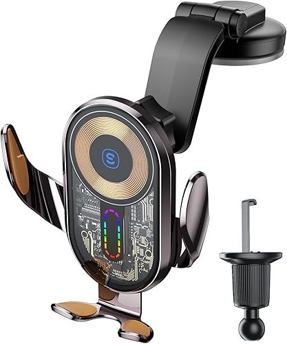 Cargador Inalámbrico para Coche, ESSAGER 15W Carga Rápida Soporte de Teléfono para Coche Montaje con Sujeción Automática Soporte para Teléfono