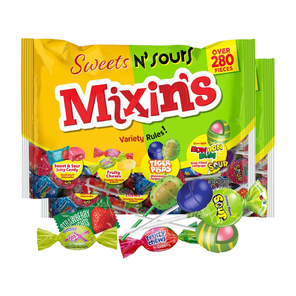Colombina Mixin's Sweets N' Sours Candy Variety Pack, Individually Wrapped, Gluten-Free, Ideal for Parties, Pinatas, and Holidays, 280 Count Bulk Bag (Pack of 2)