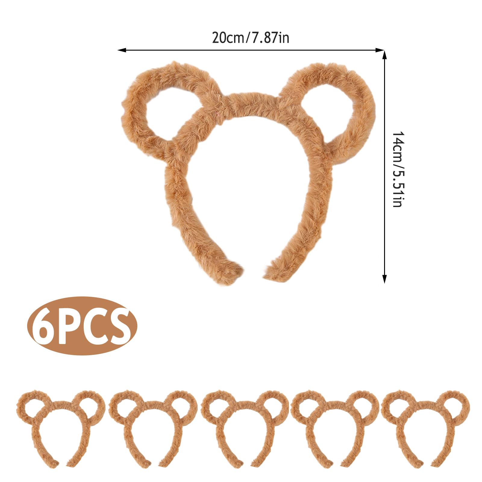 6 Pcs Halloween Chipmunk Hairband, Teddy Bear Ears Hair Band, Bear Ear Headbands, Women's Headbands, Cute Cartoon Ear Headbands, Suitable for Masquerade, Party, Daily Dress Up, Photography, Cosplay - Image 2