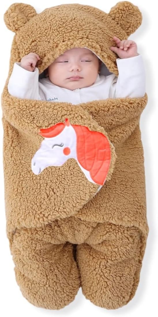 BRANDONN Baby Blankets New Born Pack of Hooded Supersoft Wearable Unicorn Wrapper Cum Baby Sleeping Bag for Babies (70 cm x 76 cm, 0-6 Months) Fleece, Beige