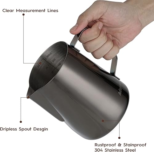 Miniatura 66 de Jarra espumadora de leche de 350 ml, 600 ml, 900 ml, 1500 ml y 2000 ml (12 onzas, 20 onzas, 32 onzas, 50 onzas y 66 onzas), de acero inoxidable