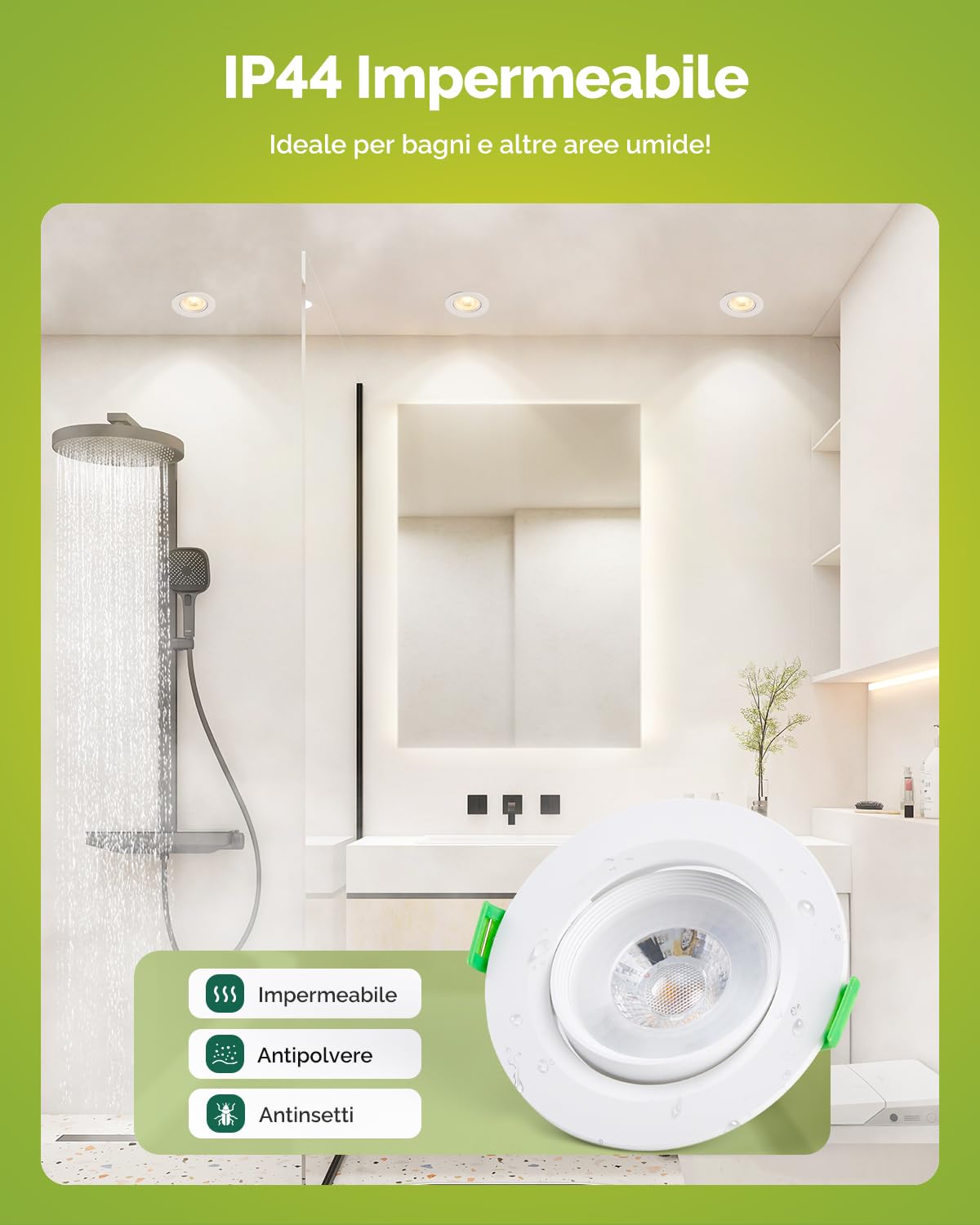 Fondiiz Faretti Led da Incasso per Cartongesso Luce Naturale 4000K, 5W 480LM Luci da Soffitto Interno Orientabili, IP44 Faretto led incasso Ultrasottili per Bagno, Diametro Foro Ø70-80mm, Set di 12