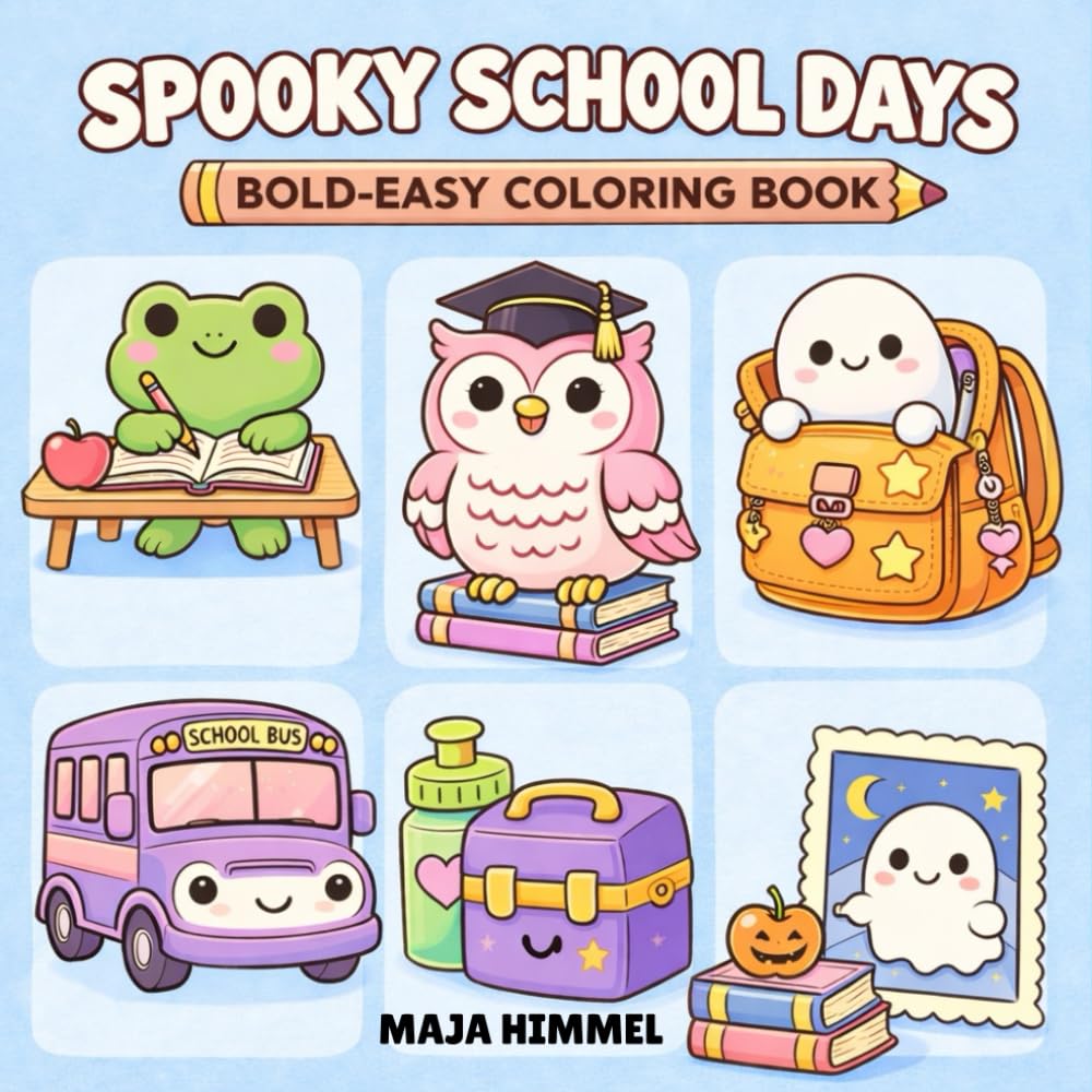 Spooky School Days Bold & Easy Coloring Book for Kids: 40 Cute & Adorable Designs for Kids