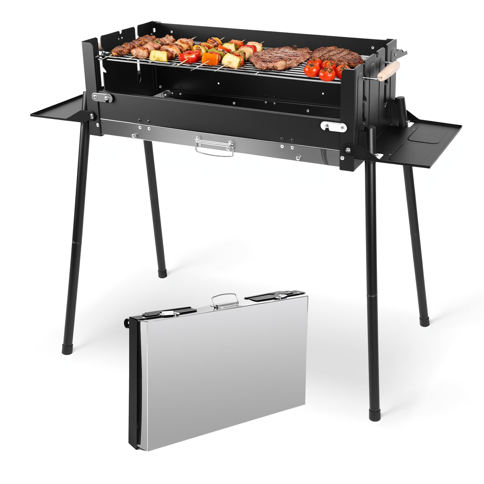 Denmay Großer Klappgrill tragbarer Camping Grill mit Gestell, Picknickgrill inklusive Grillrost, Holzkohlegrills Grill BBQ Portable, Tischgrill Campinggrill, Mangal Grill Schaschlik