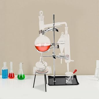 Glass Distillation Apparatus Kit, 500ml Chemistry Glass Steam Distillation Apparatus, Lab Glassware Kit with Thickened Flask Serpentine Condenser, for Pure Dew, Distilled Water & Oil Extraction