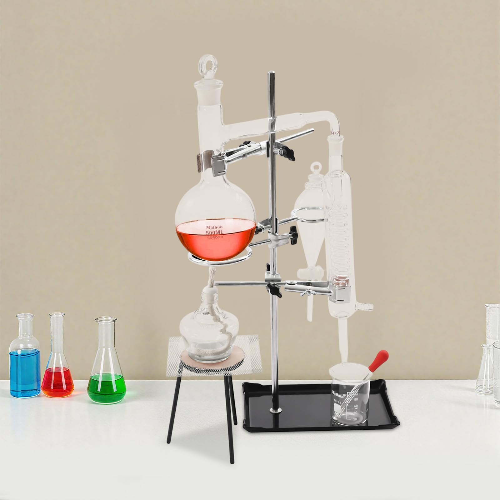 Set di distillazione da laboratorio, 500 ml, distillatore per oli essenziali, dispositivo per esperimenti scientifici, 13 pezzi, distillatore per la casa per creare il proprio olio essenziale
