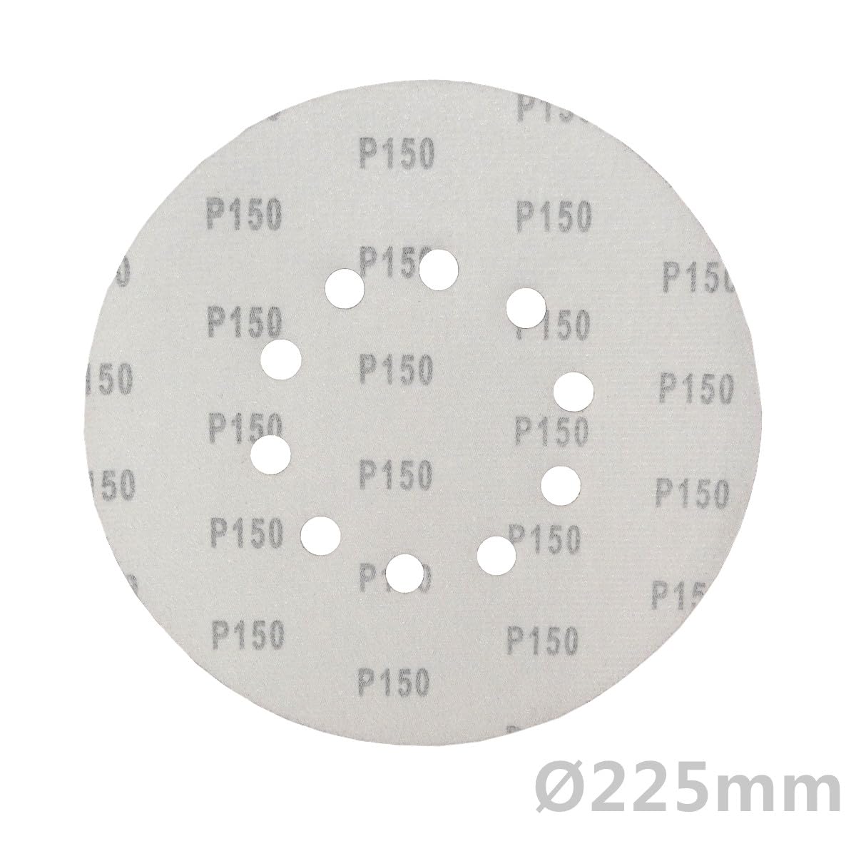 100 discos abrasivos de KLETT Ø 225 mm con 10 agujeros, grano P150, lijadora excéntrica de cuello largo, lijadora orbital de Bohrfux
