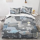 set copripiumino singolo dinosauro 150 x 200 cm 2 pezzi - set di biancheria da letto bambino en microfibra con 1 federa, morbida, confortevole e ipoallergenica con cerniera