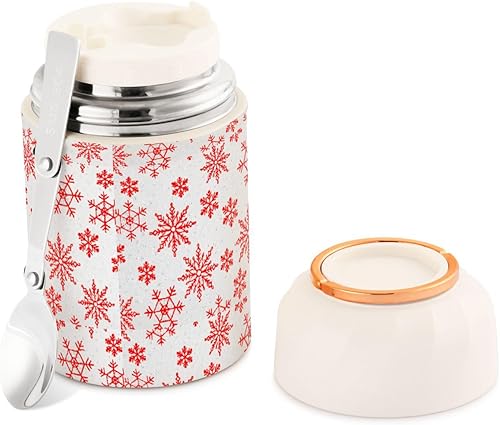 MCHIVER Winter Red Stars Food Jar with Spoon Stainless Steel Vacuum Insulated Food Container 17 oz Soup Thermos for Hot Food