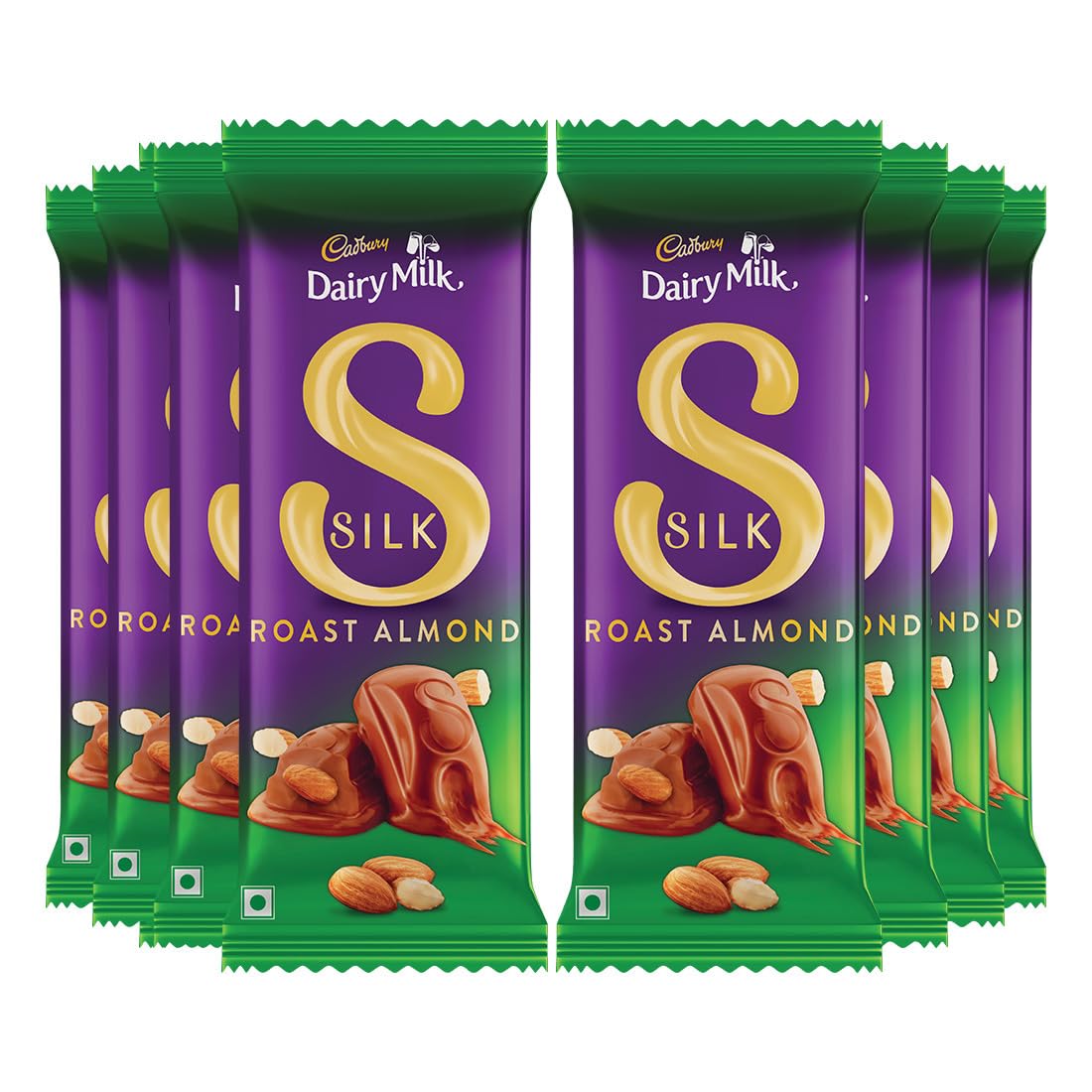 Dairy Milk Silk Roast Almond Chocolate Bars, 52 g (Pack of 8)