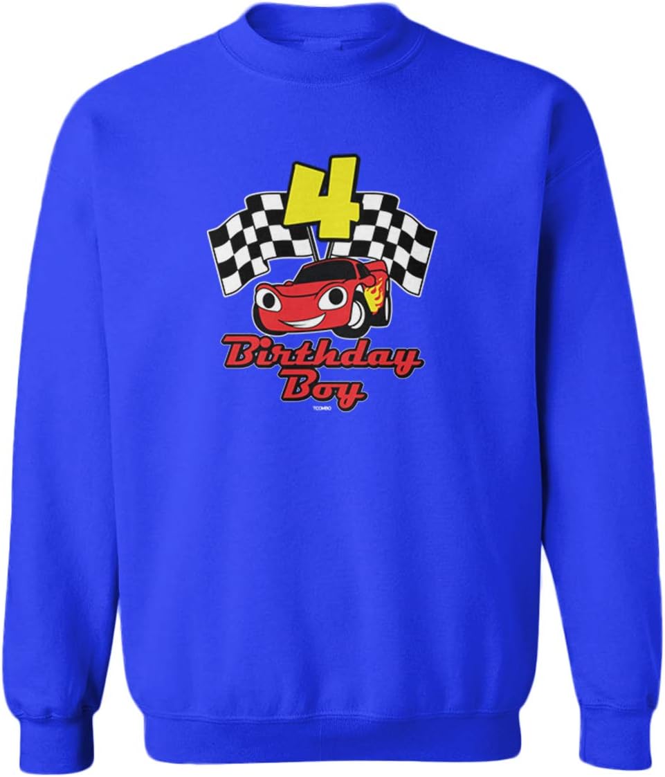 Tcombo Birthday Boy Car Four - 4 Year Old Fun Toddler Fleece Crewneck Sweater