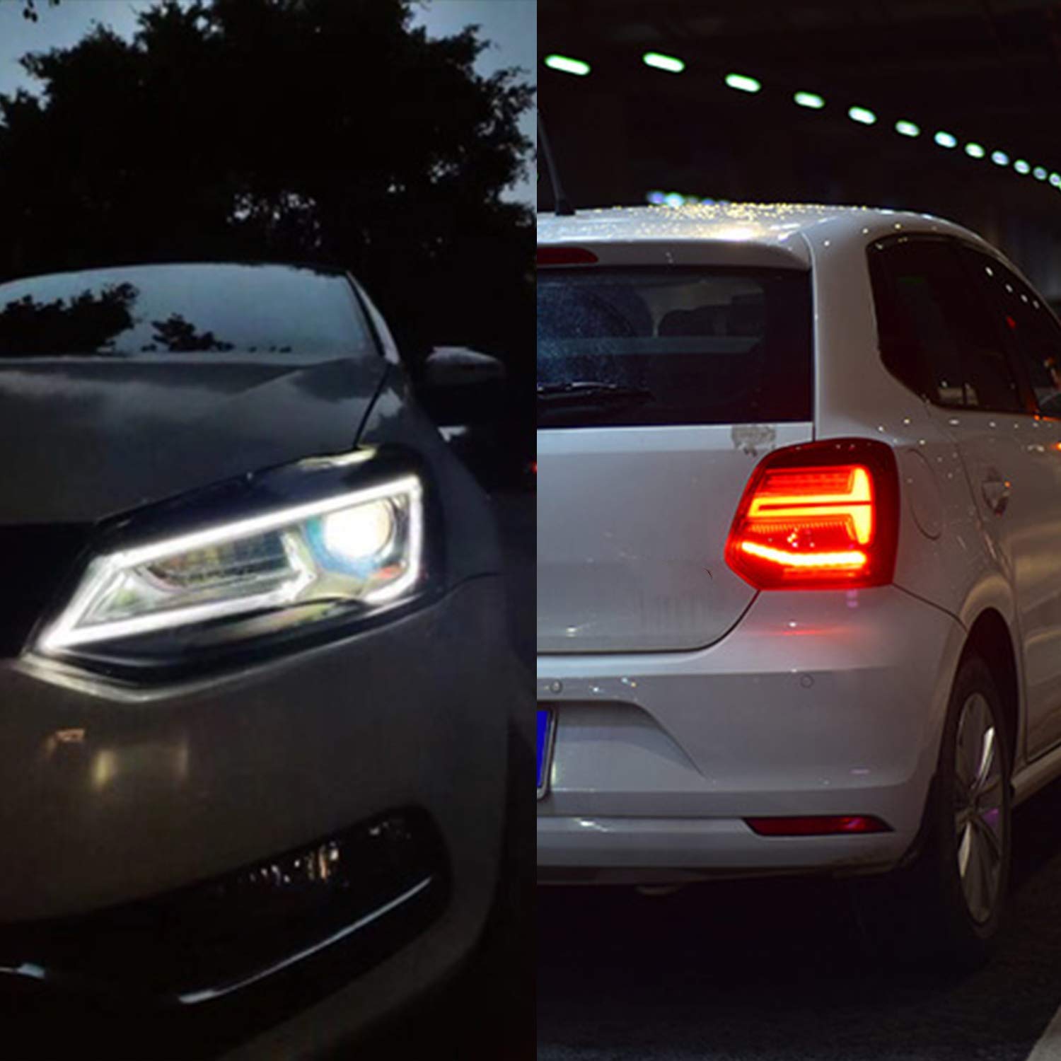 VLAND Faros delanteros y luces traseras para Polo MK5 6R 6C TSI 2009-2018 luces traseras de la lámpara delantera, con indicador secuencial, LED DRL Tech
