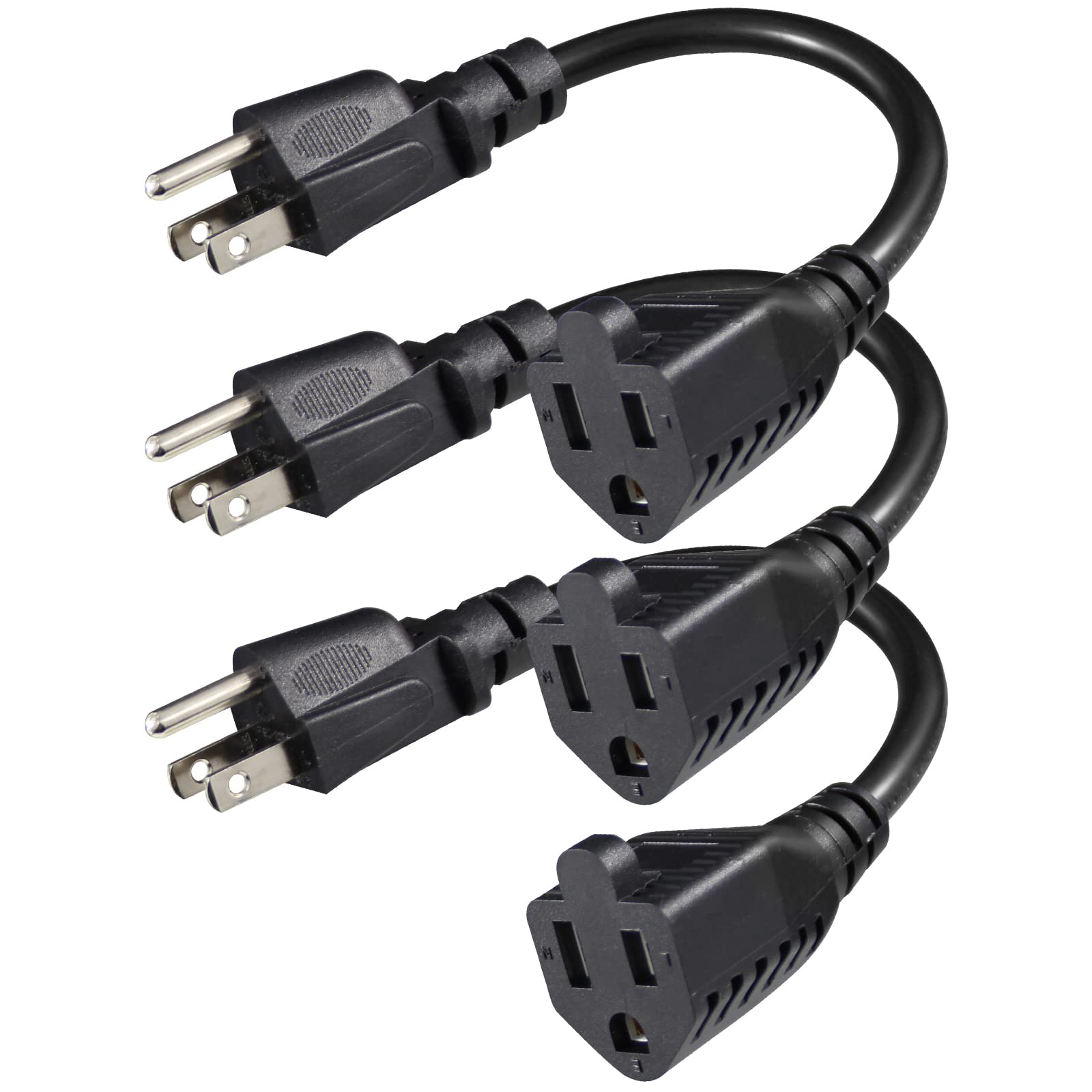 KUNCAN Short Power Extension Cord - 8 Inches 3 Prong Grounded Outlet Saver 16AWG/13A Heavy Duty Power Cord (NEMA 5-15P to NEMA 5-15R) Indoor Use Power