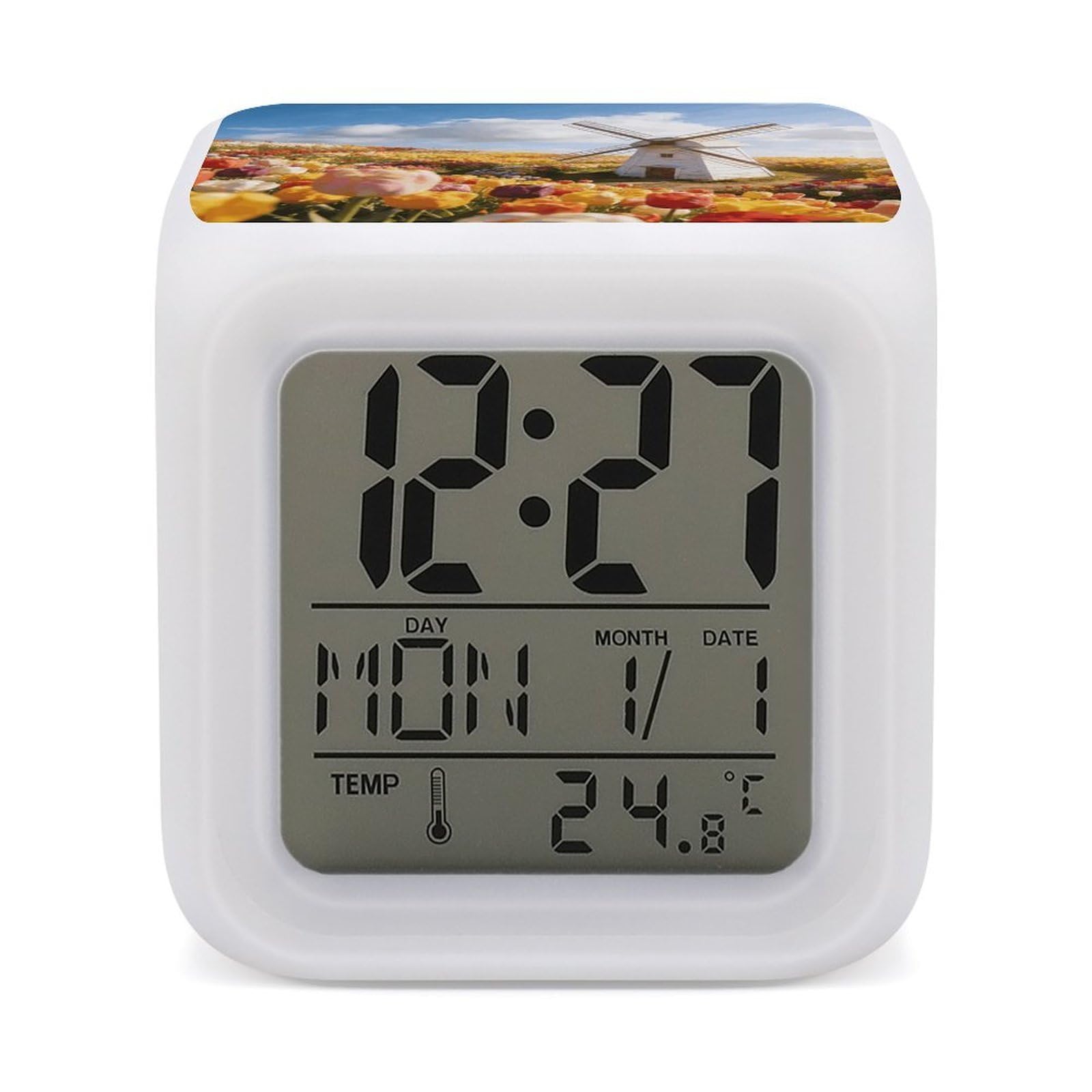 LZQPOEAS Palette Alarm Clock with 7 Color Changing Nightlight for Bedroom Calendar Temperature Display Wake Up Digital Clock Small Desk Clocks for Heavy Sleepers Adults