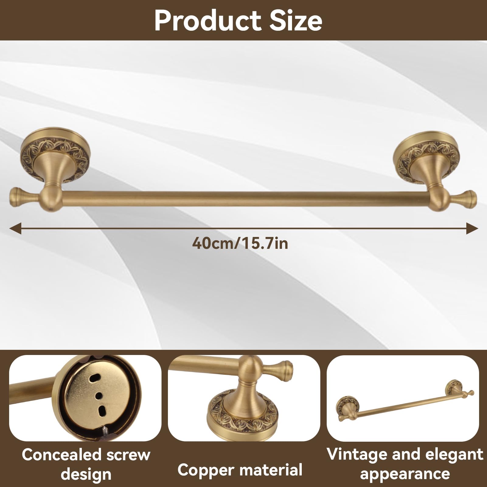 Toalleros para Baño Montado En La Pared, Accesorios De Baño De Latón Antiguo De 40 Cm, Juego De Barra De Toalla De Latón Cepillado, Soporte para Toallas De Baño, Soporte para Pared(Oro)