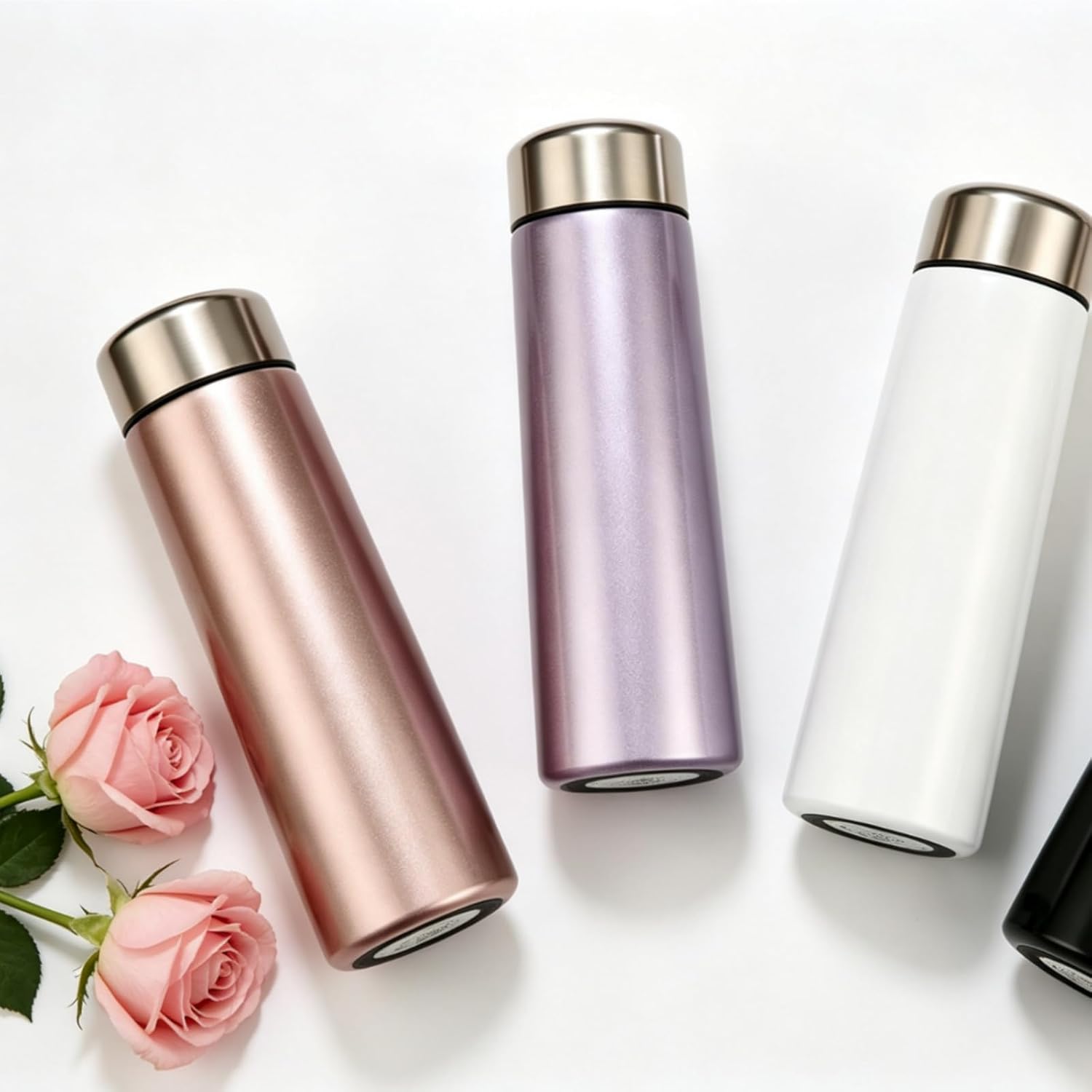 8.5oz Slim Stainless Steel Insulated Bottle with Sleeve, Small Tumbler,Mini Thermal,Small Coffee flask,Travel Mug（Rose）