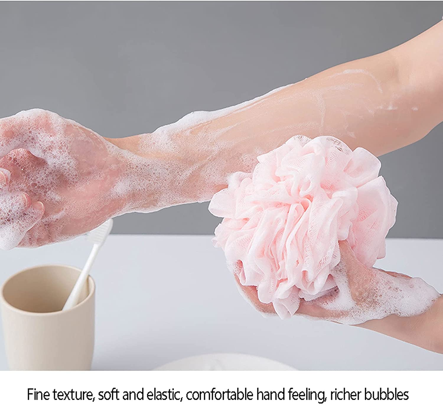 Esponja de ducha, pufs de baño, cepillo exfoliante corporal de malla de lufa, esponjas de ducha de baño suaves, esponja de lufa, exfoliante corporal para la piel, lavado de lufa, 1 pieza rosa (gris