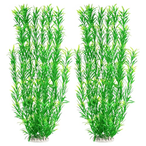 MyLifeUNIT Aquarium Plants, 21 Inches Tall Plastic Fish Tank Plants for Fish Tank Decorations and Aquarium Decor (Green)