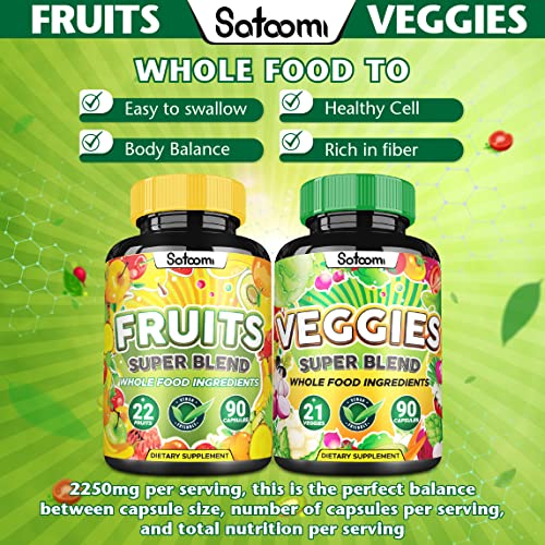 43In1 Fruits And Veggies Supplement - Extract For Skin, Hair, Nail, Immune & Digestion Support - With Papaya, Tomato, Banana, Apple, Spirulina, Broccoli & More - Total 180 Capsules (1 Set 2 Bottles) #TOP4