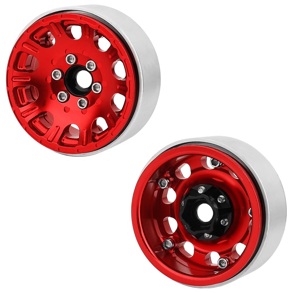 4 ruedas cóncavas de aluminio de 1.9 pulgadas para 1/10 RC Crawler SCX10 I II III Deadbolt 90046 AXI03007 TRX4 TRX6 Redcat GEN7 GEN8 RC4WD D90 actualizaciones (rojo)