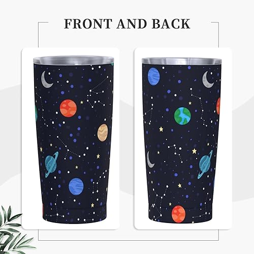Miniatura 2 de Dujiea Vaso de 20 onzas con tapa y pajilla, elementos espaciales, estrellas y planetas, aislado al vacío, taza de café helado, taza de viaje