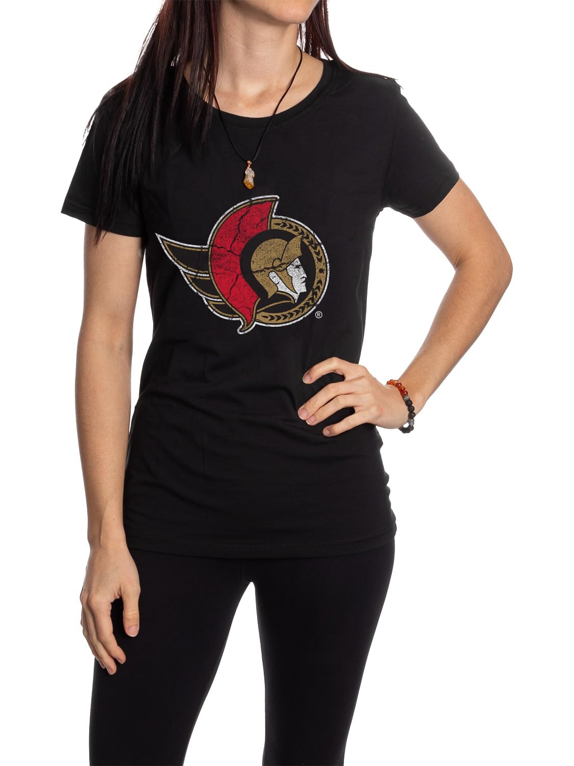 Calhoun NHL Surf & Skate Women's Distressed Print Fitted Crew Neck Premium T-Shirt (Edmonton Oilers, XX-Large) — view 3