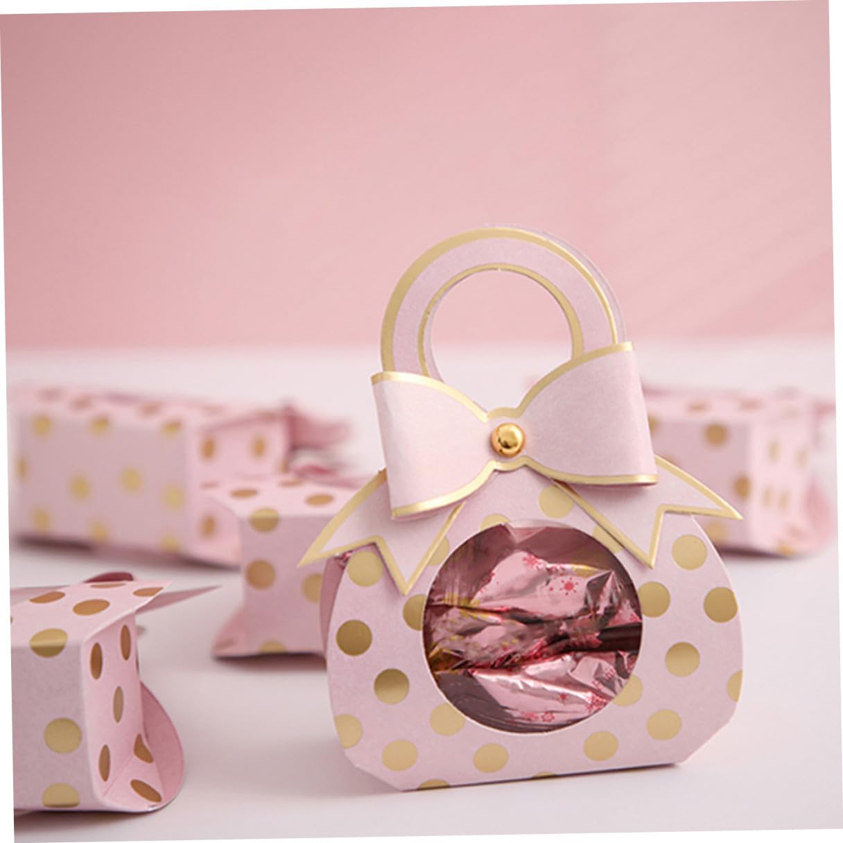 Operitacx Scatole Regalo in Carta Rosa e Manico Finestra Trasparente 50 Pezzi Scatoline Creative e Leggere per Bomboniere da Festa per Compleanni e Party