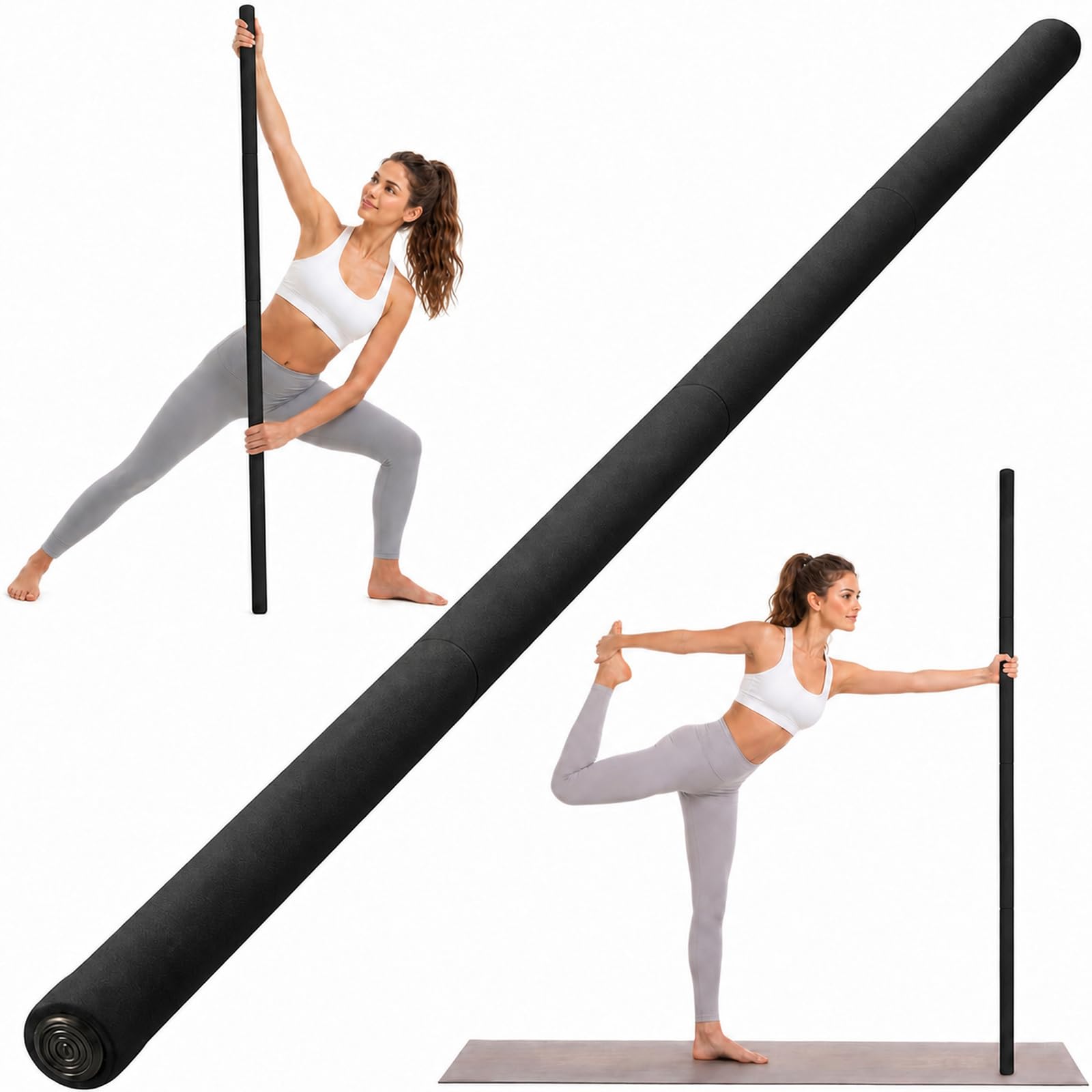 Black Adjustable Yoga Stick, 150 cm Mobility Bar for Stretching and Balance
