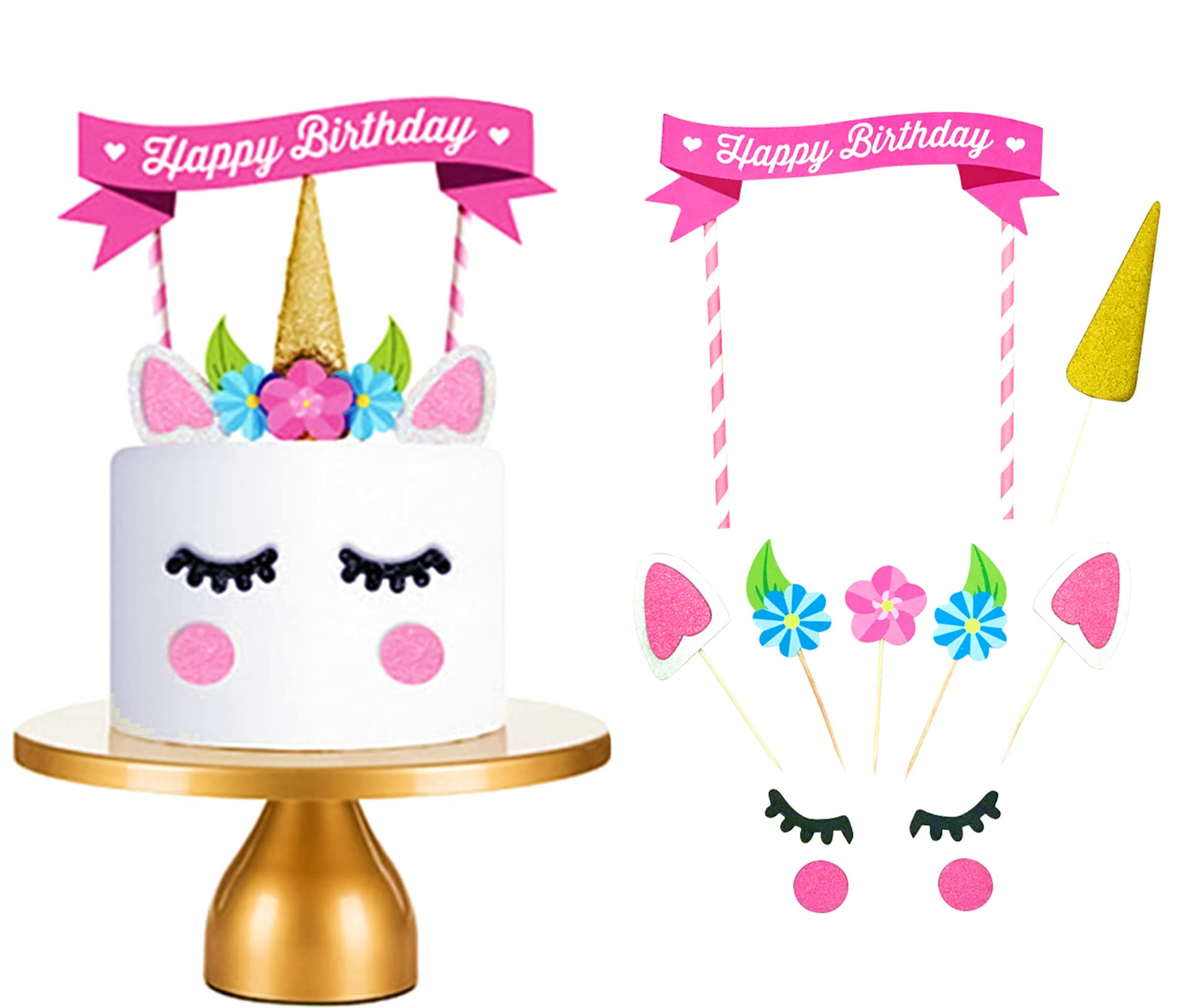 JeVenis Paper Unicorn Cake Topper Unicorn Birthday Cake Decoration Unicorn Party Decoration Unicorn Horn Eyelashes Rainbow Party Decoration Magic Unicorn Party