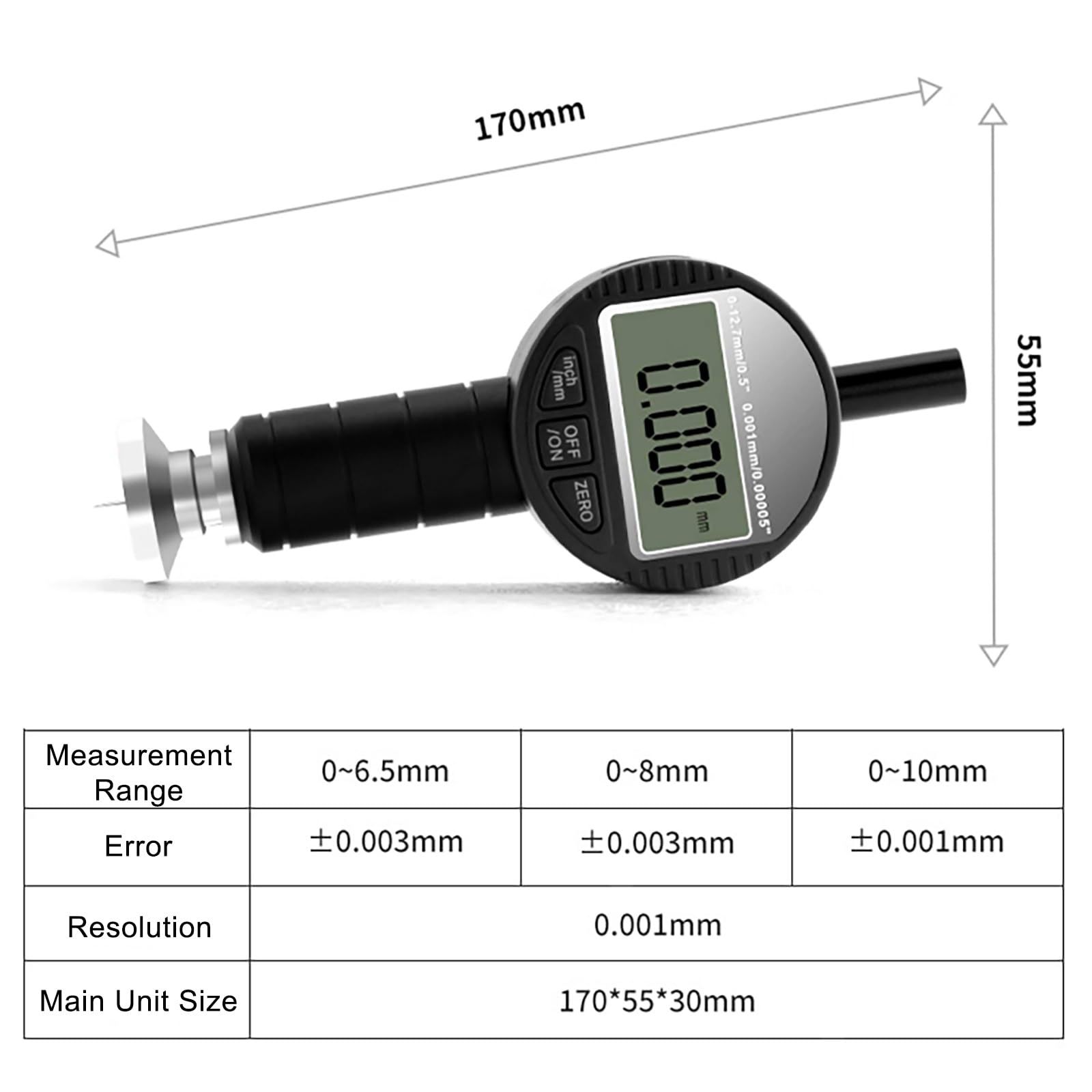 Rugosímetro digital, medidor portátil de rugosidad para granallado y arenado con rangos de 0-6,5/8/10 mm, con opciones métricas/pulgadas intercambiables, para rectificado e impresión(0-8mm)
