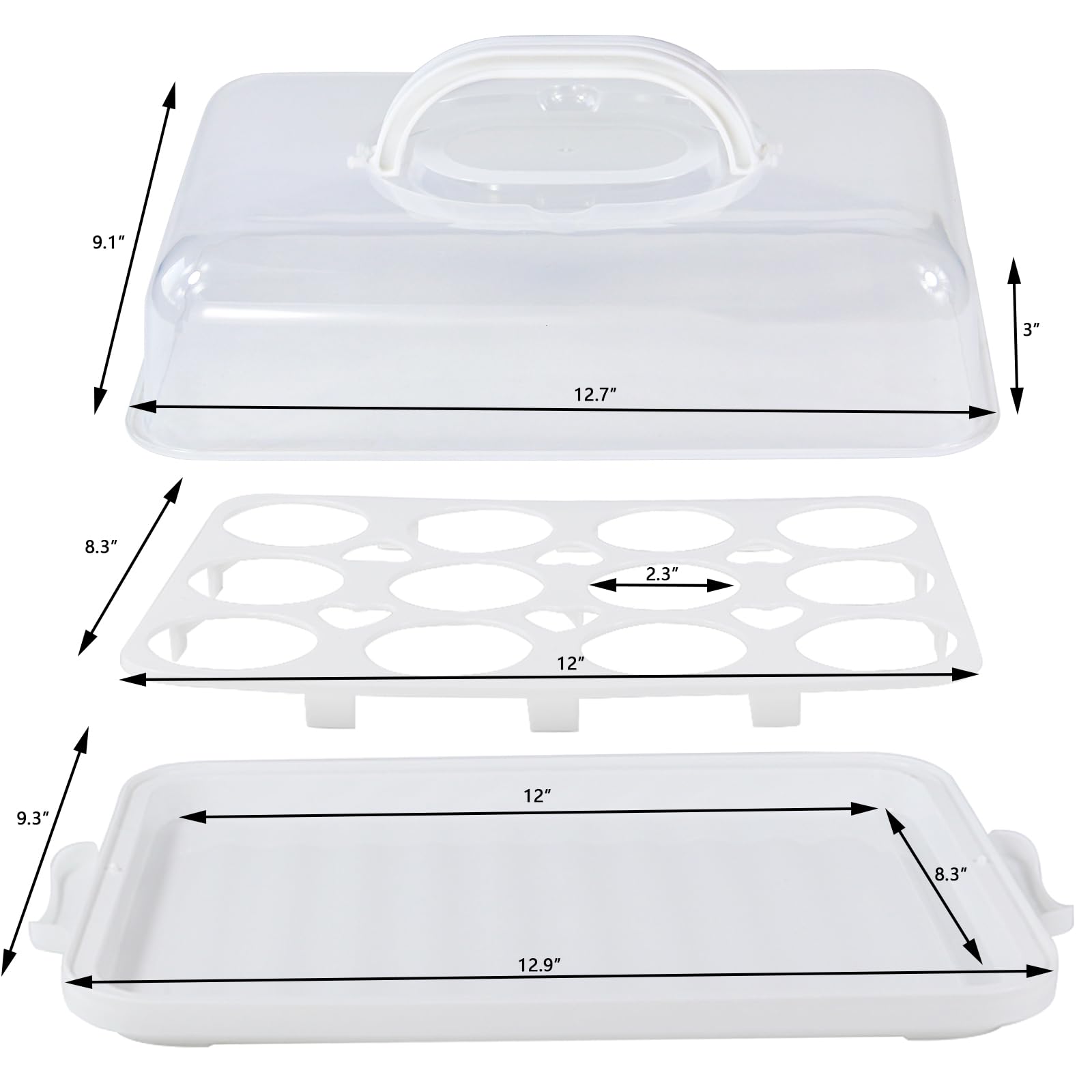 Soporte para tartas con tapa, contenedor para 12 magdalenas, contenedor portátil 2 en 1 para postres para pasteles, magdalenas y adoquines (blanco)