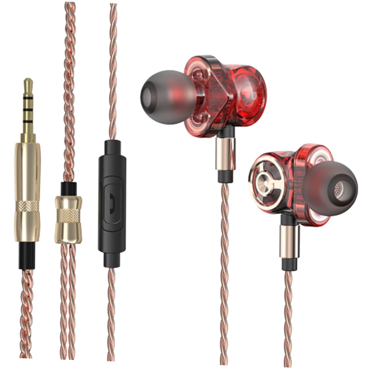 Auriculares Intraaurales Deportivos De Metal con Cable Trenzado para Música con Micrófono Rojos