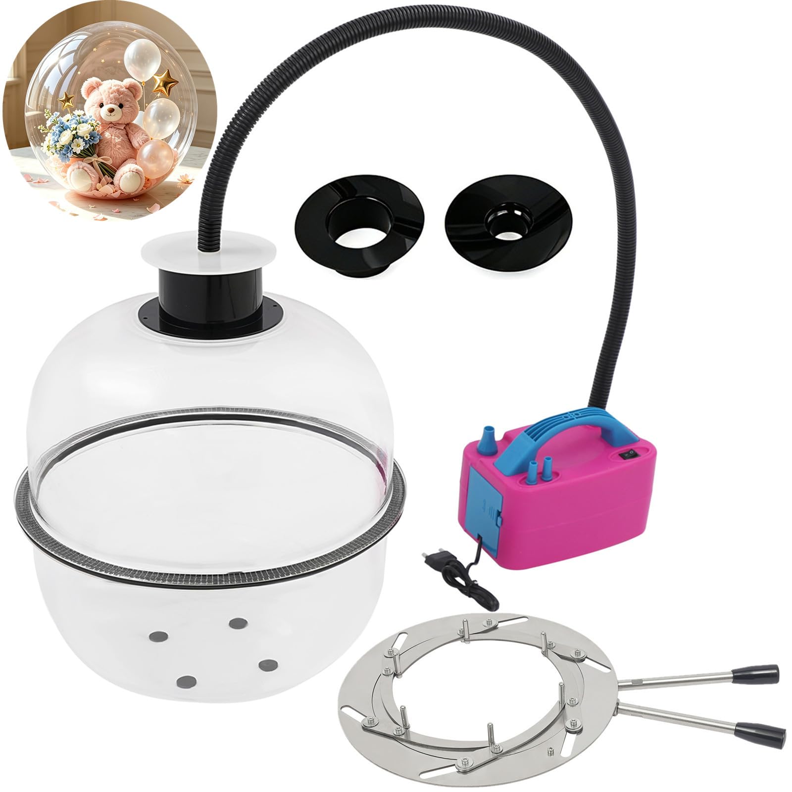 Ballon Füllmaschine Set Balloon Stuffing Machine mit Luftballonpumpe Elektrisch 230V & Manuell Aufweitungszange Ballon Expander Werkzeug Ballonfüllmaschine Luftballon Maschine mit 3 Einfüllöffnung
