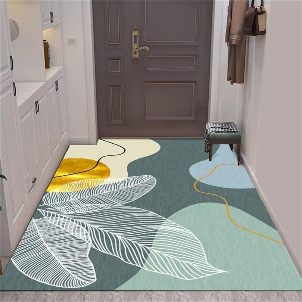 Tapis grande taille salon 180x250 bleu motif feuilles