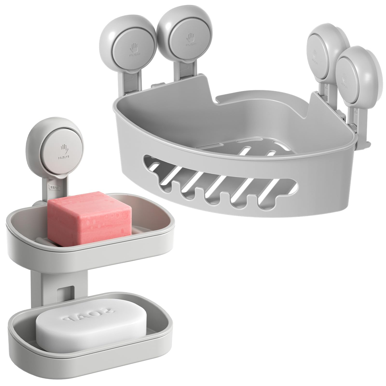 TAILI Corner Shower Caddy with Suction Cups Double Layer Soap Dish Holder Wall Mounted Organizer Plastic Rack for