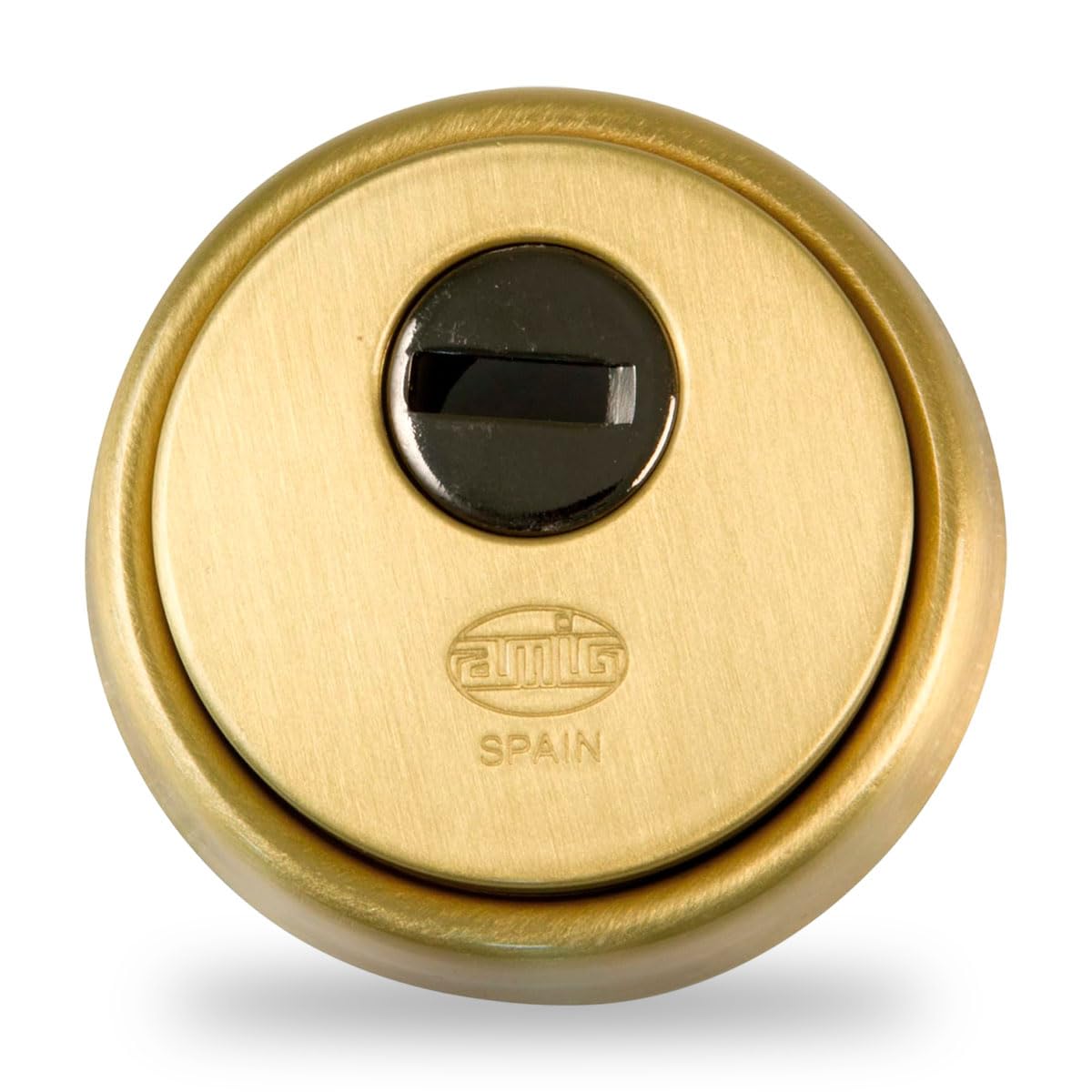 Amig - Escudo de seguridad Mod. 30 - Latón - Dorado - Anillo exterior macizo - Ø65 mm - Con placa antitaladro - Con tornillos y soporte - Para cilindro Europerfil EN1303 - Cuerpo acero sinterizado