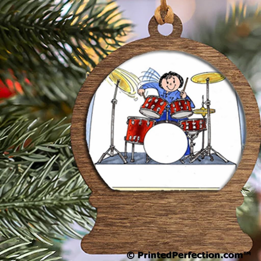 PrintedPerfection.com Personalized Drummer - Female Wooden Snow Globe Shaped Christmas Ornament
