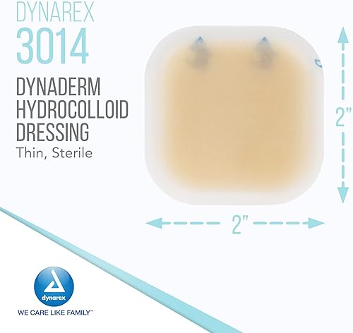 Miniatura 9 de Dynarex DynaDerm Apósitos hidrocoloides, vendajes húmedos estériles utilizados para todo tipo de heridas, 4 x 4 pulgadas, parches delgados y sin