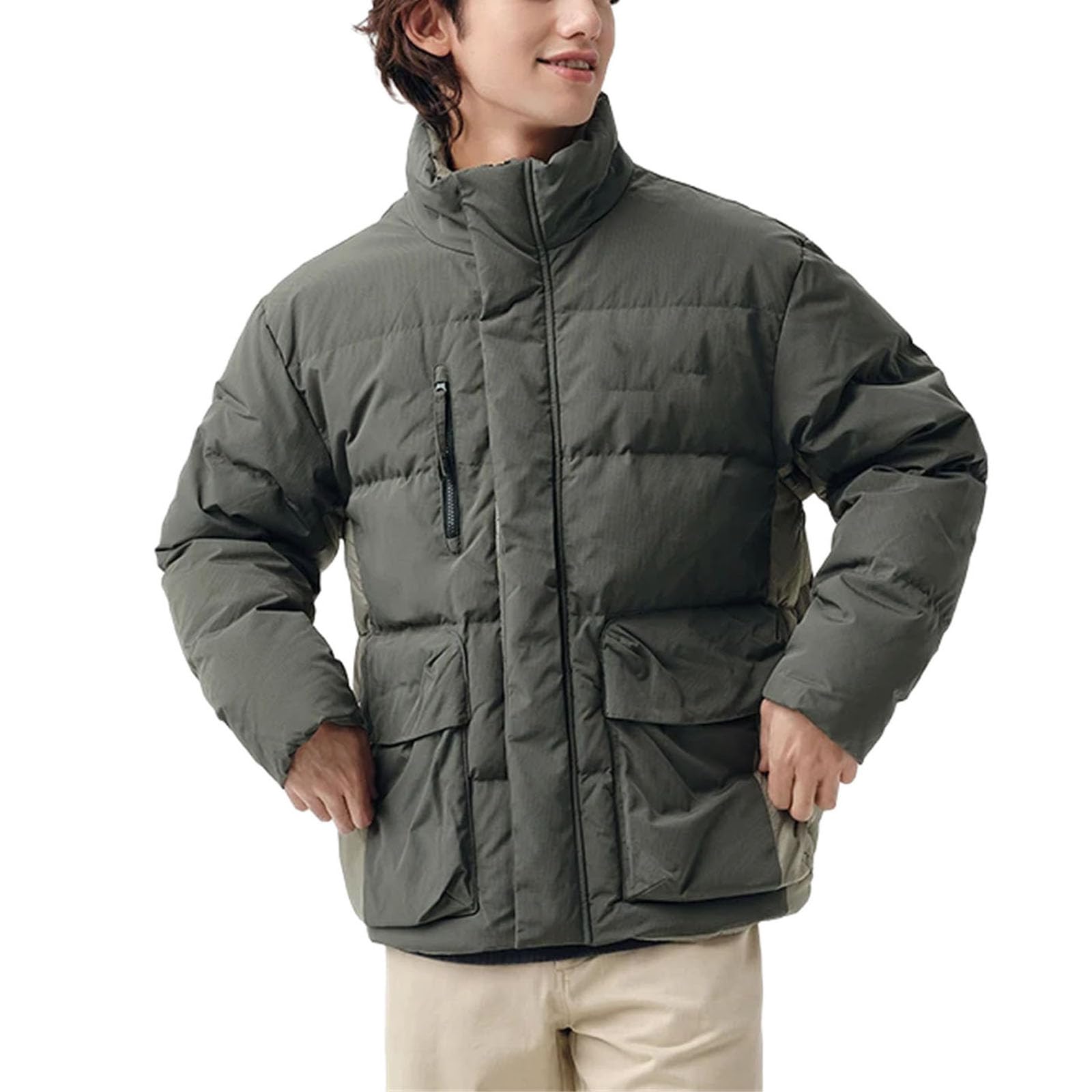 Doudoune homme printemps ample : manteau court décontracté col montant