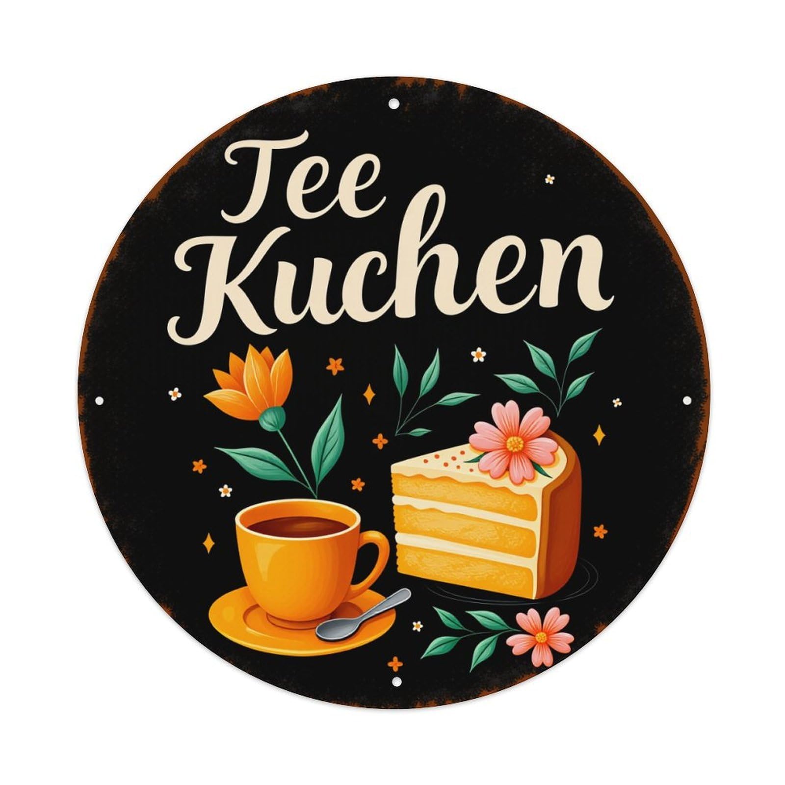 Tee Cake Tea Flower Round Tin Sign Vintage Metal Poster Retro Bar, Home, Man Cave, Kitchen, Laundry Room Wall Art Decor Gift 8x8Inch