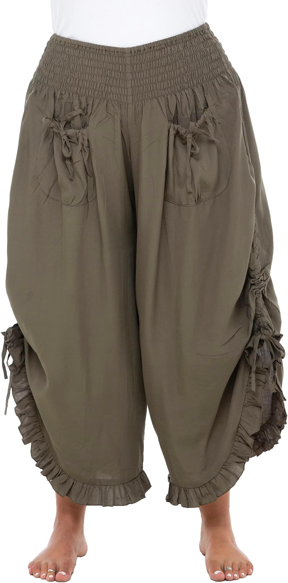 Womens Cropped Wide Leg Pants Trouser Comfort Solid Elastic Waist (S-4XL)