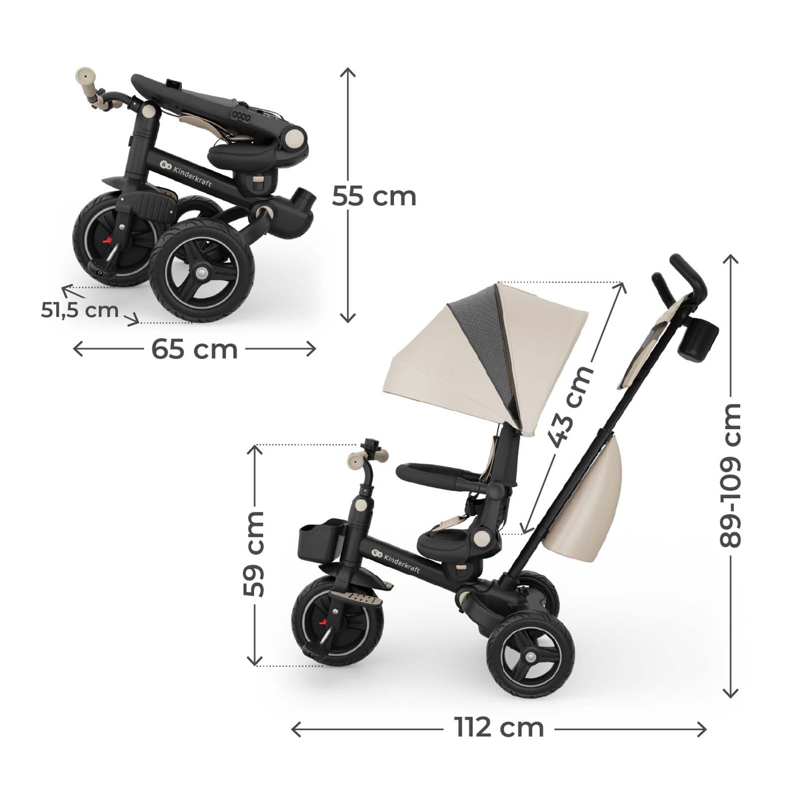 Kinderkraft Spinstep 2 Plus Dreirad-Kinderwagen, Beige